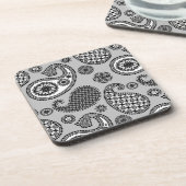 ペイズリーパターン、グレーの色合い、白黒 コースター (左側)