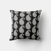 ペイズリーパターン，グレー，白黒 クッション (裏面)