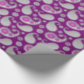 ペイズリーパターン、シルバーグレー/グレーオン深い紫 ラッピングペーパー (角)