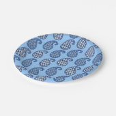 ペイズリーパターン、スカイブルー、ネイビー、ホワイト ペーパープレート (アングル)