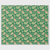 ペイズリーパターン、ソフト金ゴールドオンエメラルドグリーン ラッピングペーパー (フラット)