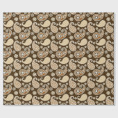 ペイズリーパターン、チョコレートブラウン、タン ラッピングペーパー (フラット)