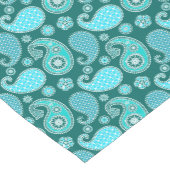 ペイズリーパターン、ティール(緑がかった色)、アクアおよびホワイト ショートテーブルランナー (コーナー)