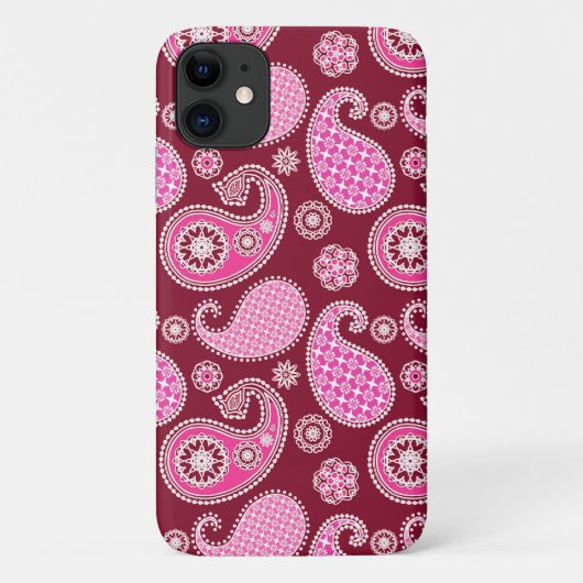 ペイズリーパターン、ブルゴーニュ、ピンクと白 Case-Mate iPhoneケース (裏面)