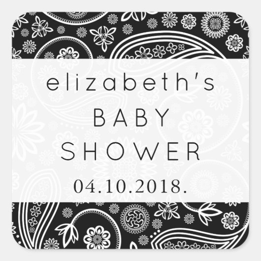 ペイズリーパターン、ペルシャペイズリー、ベビーシャワー スクエアシール (正面)