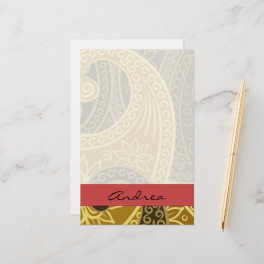 ペイズリーパターン，ペルシャペイズリー，ボテ，あなたの名前 便箋 (正面/裏面インサイチュ)