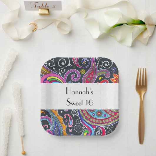 ペイズリーパターン、ペルシャペイズリー、ボート、甘い16 ペーパープレート (ウェディング)