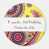 ペイズリーパターン、ペルシャペイズリー、誕生日パーティー マグネット (正面)