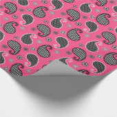 ペイズリーパターン、明るい赤紫色ピンク、白黒 ラッピングペーパー (角)