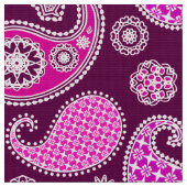 ペイズリーパターン、明るい赤紫色ピンク、紫と白 ファブリック (クローズアップ)