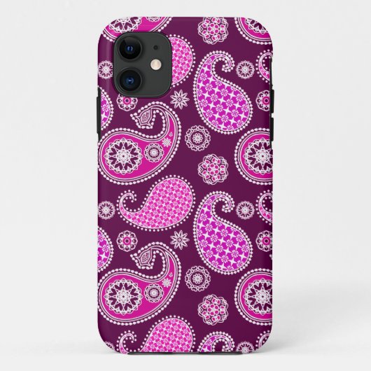 ペイズリーパターン、明るい赤紫色ピンク、紫と白 Case-Mate iPhoneケース (裏面)