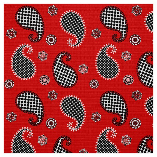 ペイズリーパターン、深い赤、白黒 ファブリック (見本)