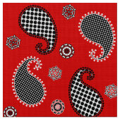 ペイズリーパターン、深い赤、白黒 ファブリック (クローズアップ)