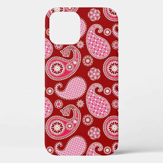 ペイズリーパターン、濃い赤、ピンクと白 Case-Mate iPhoneケース (裏面)