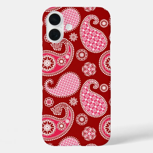 ペイズリーパターン、濃い赤、ピンクと白 Case-Mate iPhoneケース (裏面)