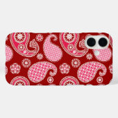 ペイズリーパターン、濃い赤、ピンクと白 Case-Mate iPhoneケース (裏面 (横))