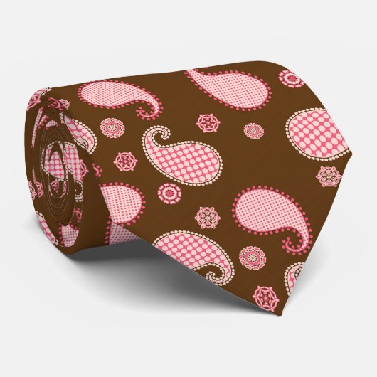 ペイズリーパターン、珊瑚のピンクおよびチョコレート色 ネクタイ (ロール)