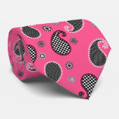 ペイズリーパターン、白黒赤紫のピンク ネクタイ (ロール)