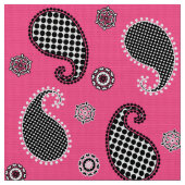 ペイズリーパターン、白黒赤紫のピンク ファブリック (クローズアップ)