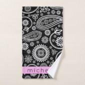 ペイズリーパターン，白黒，あなたの名前 バスタオルセット (ハンドタオル)