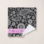 ペイズリーパターン，白黒，あなたの名前 バスタオルセット (ウォッシュタオル)