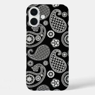 ペイズリーパターン、白黒 iPhone 16 PLUSケース