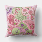ペイズリーパターン、花及びカスタムなモノグラムの枕 クッション (裏面)