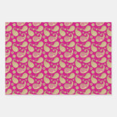 ペイズリーパターン、茶色、緑、ピンクのソフト金ゴールド ラッピングペーパーシート (正面3)