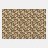 ペイズリーパターン、茶色、緑、ピンクのソフト金ゴールド ラッピングペーパーシート (正面)