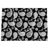 ペイズリーパターン、銀製灰色/黒の灰色 ラージペーパーバッグ (正面)