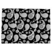 ペイズリーパターン、銀製灰色/黒の灰色 ラージペーパーバッグ (裏面)