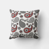 ペイズリーパターン、黒、白、赤 アウトドアクッション (裏面)