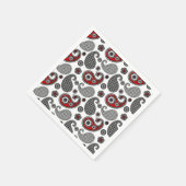 ペイズリーパターン、黒、白、赤 スタンダードカクテルナプキン (角)