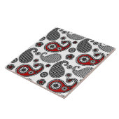 ペイズリーパターン、黒、白、赤 タイル (側面)