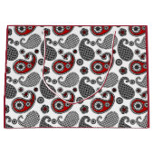 ペイズリーパターン、黒、白、赤 ラージペーパーバッグ (正面)