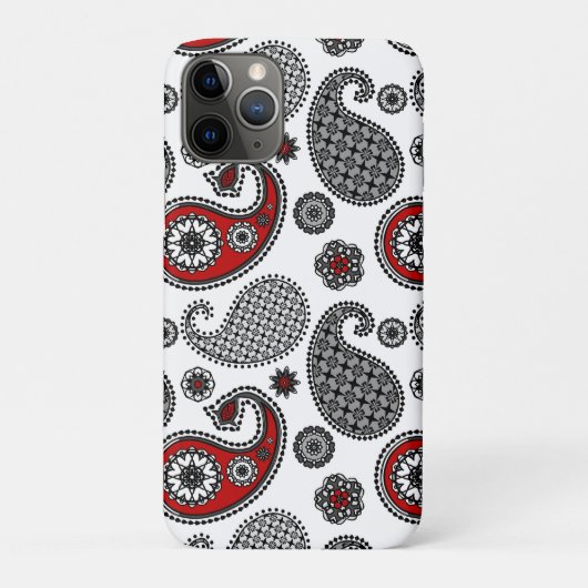 ペイズリーパターン、黒、白、赤 Case-Mate iPhoneケース (裏)