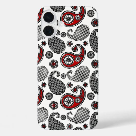 ペイズリーパターン、黒、白、赤 Case-Mate iPhoneケース (裏面)