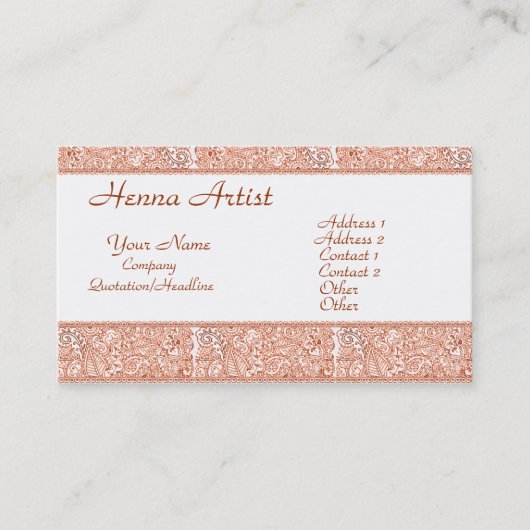 ペイズリーパッション – オレンジ（ヘナ） 名刺 (正面)