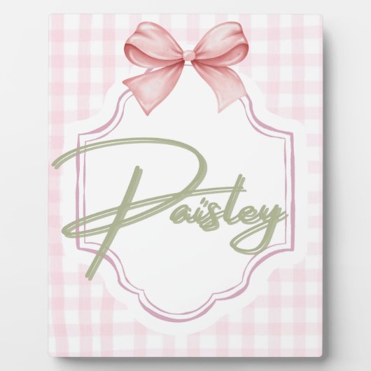 ペイズリーパーソナライズされたベビーガール子供部屋ジンガム フォトプラーク (正面)