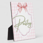 ペイズリーパーソナライズされたベビーガール子供部屋ジンガム フォトプラーク (側面)