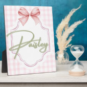 ペイズリーパーソナライズされたベビーガール子供部屋ジンガム フォトプラーク (側面)