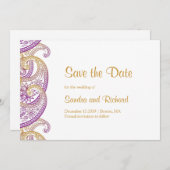ペイズリーパープル&金ゴールドインディアン結婚ズ セーブザデート (正面/裏面)