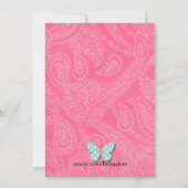 ペイズリーピンクのバタフライ ベイビーシャワー招待状 招待状 (裏面)