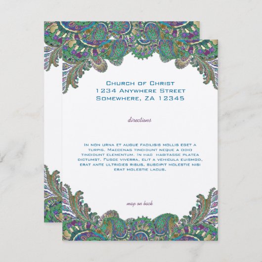 ペイズリーピーコックカラー結婚ズの方向披露宴 招待状 (正面/裏面)