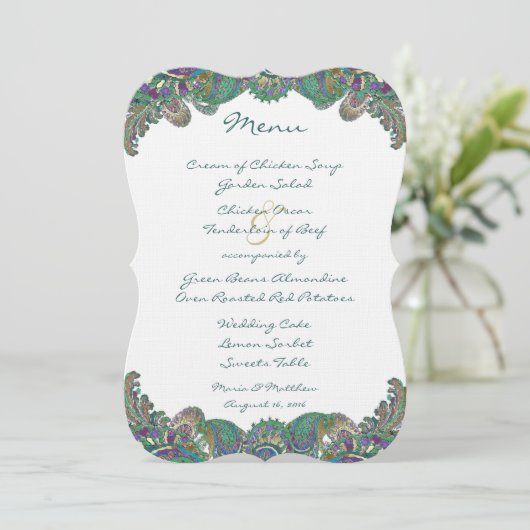 ペイズリーピーコックカラー結婚式招待状 メニュー (スタンド正面)