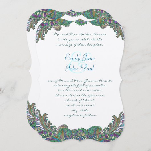 ペイズリーピーコックカラー結婚式招待状 招待状 (正面/裏面)