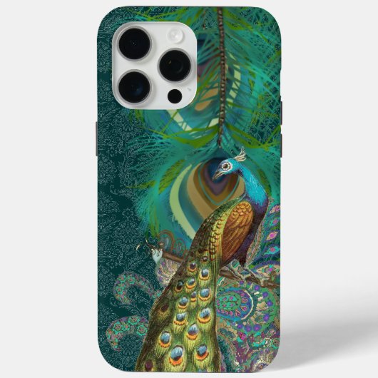 ペイズリーピーコック&フェザー金ゴールド銅とグリーン Case-Mate iPhoneケース (裏面)