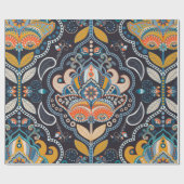 ペイズリーフローラのシームレスなパターン。黒い背景 ラッピングペーパー (フラット)