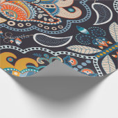 ペイズリーフローラのシームレスなパターン。黒い背景 ラッピングペーパー (角)