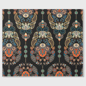 ペイズリーフローラのシームレスなパターン。黒い背景 ラッピングペーパー (フラット)